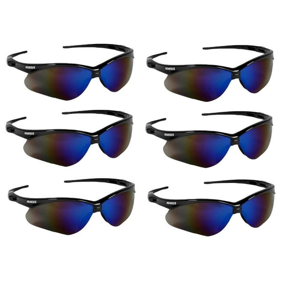 V30 Nemesis Safety Glasses / Sunglasses 14481 Black Frame, Blue Mirror Lens (6 Pair)