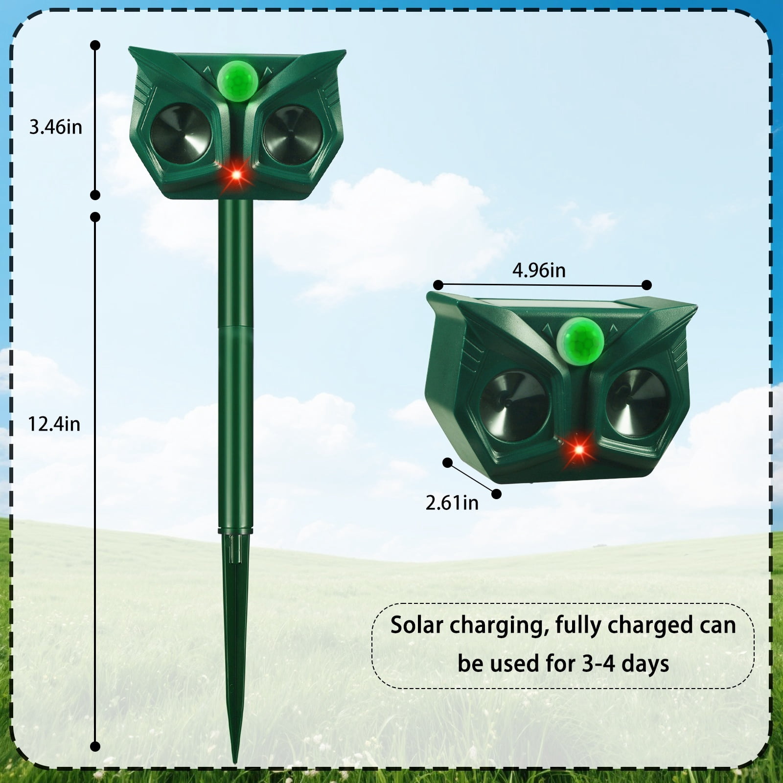 JINYI Solar Animal Repeller  Powered, Ultrasonic Repellent Outdoor with Motion Detection, with LED Flash Light, Effective Repels Invasive Animals for Raccoon, Skunk, Dog