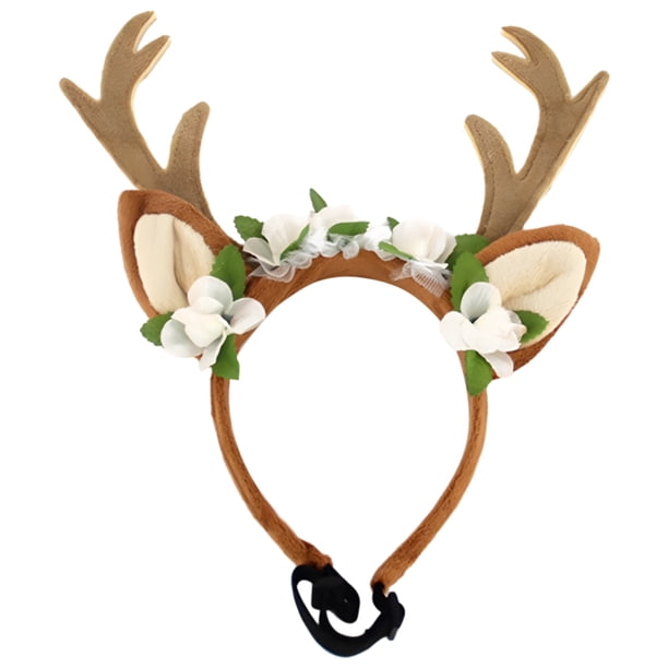 Diadema de cuernos de reno para mascotas para Navidad, cuernos de ciervo de peluche para perros y gatos, disfraz navideño para mascotas, accesorios festivos para mascotas, tocado navideño ajustable pa