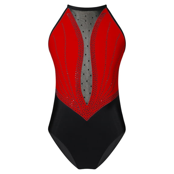 DPOIS Kids Girls Sparkly Sleeveless Gymnastics Leotard Workout Unitard Active Biketard Red 8