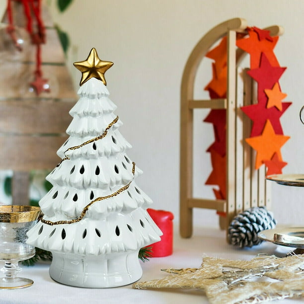 11 Pre Lit Ceramic Hollow Christmas Tree With Led Lights Home Indoor Decor Us Walmart Com Walmart Com