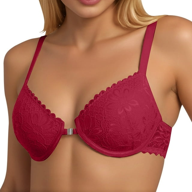 Arlun,Women's Push up Wireless Bras Racerback Front Closure Thin Bras Soft Supportive Lace No Underwire Lightweight Breathable Full Coverage Bralettes for Small Breasts Red 80D