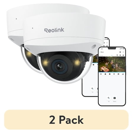 (2 pack) Reolink 12MP IK10 Vandal Proof 145° FOV PoE Security Camera 2-Way Audio Color Night Vision RLC-1240A