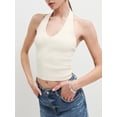 thumbnail image 2 of Opperiaya Women's Summer Knit Cami Tops Solid Color V Neck Backless Halter Neck Ribbed Crop Tops, 2 of 6