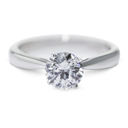 14K White Gold Diamond Ring Natural Certified 1.01 Carat Round Brilliant D