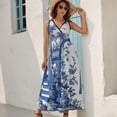 thumbnail image 5 of Blue Chinoiserie Toile Pattern Womens Night Club Maxi Dress V Neck Sleeveless Bohemia Long Dresses, 5 of 9