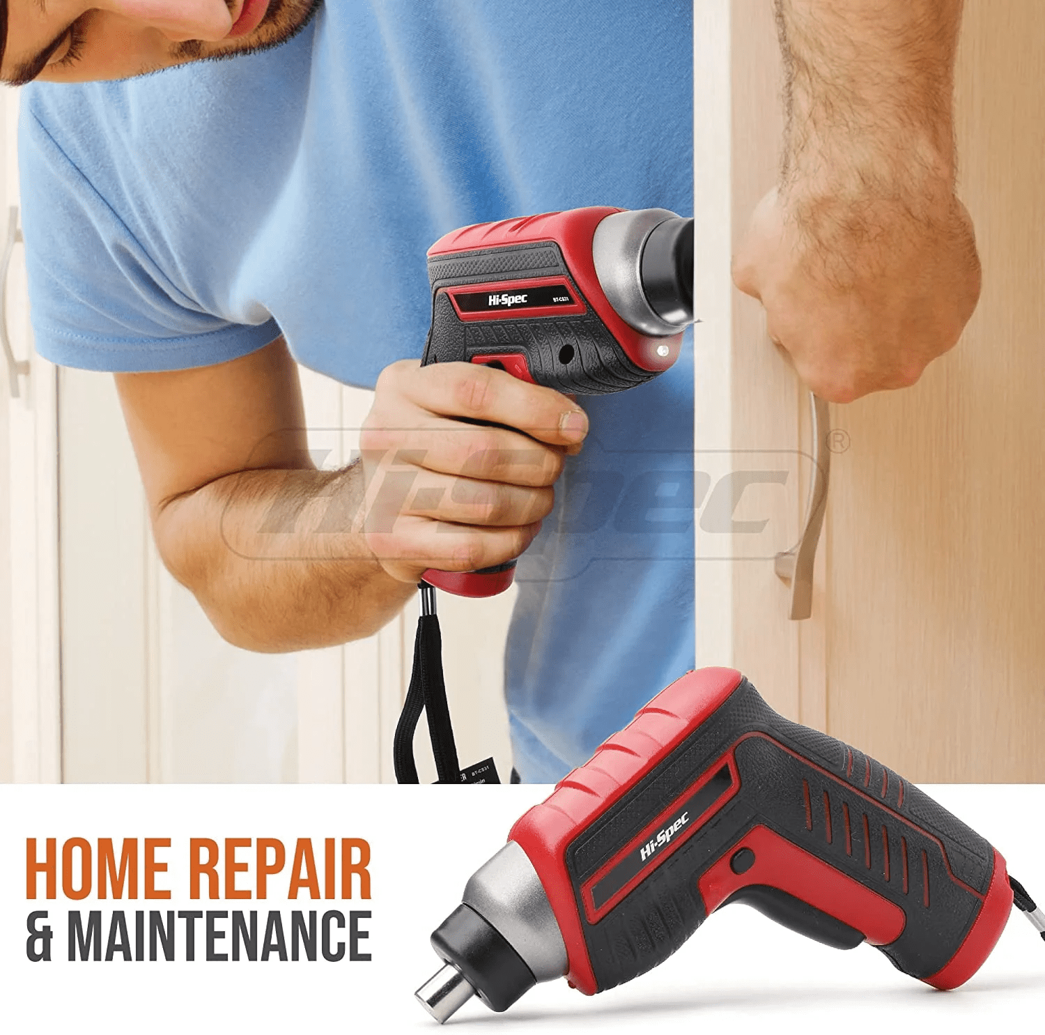 Hi-Spec 35pc Red 3.6V Cordless Electric Power Screwdriver and Home Tool Kit Set. USB Rechargeable