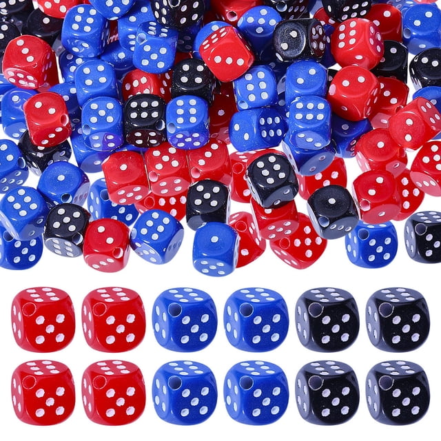 180Pcs 3 Colors Acrylic Beads Dice Mixed Color 9.5x9.5x9.5mm Hole: 2.5mm 60pcs/color