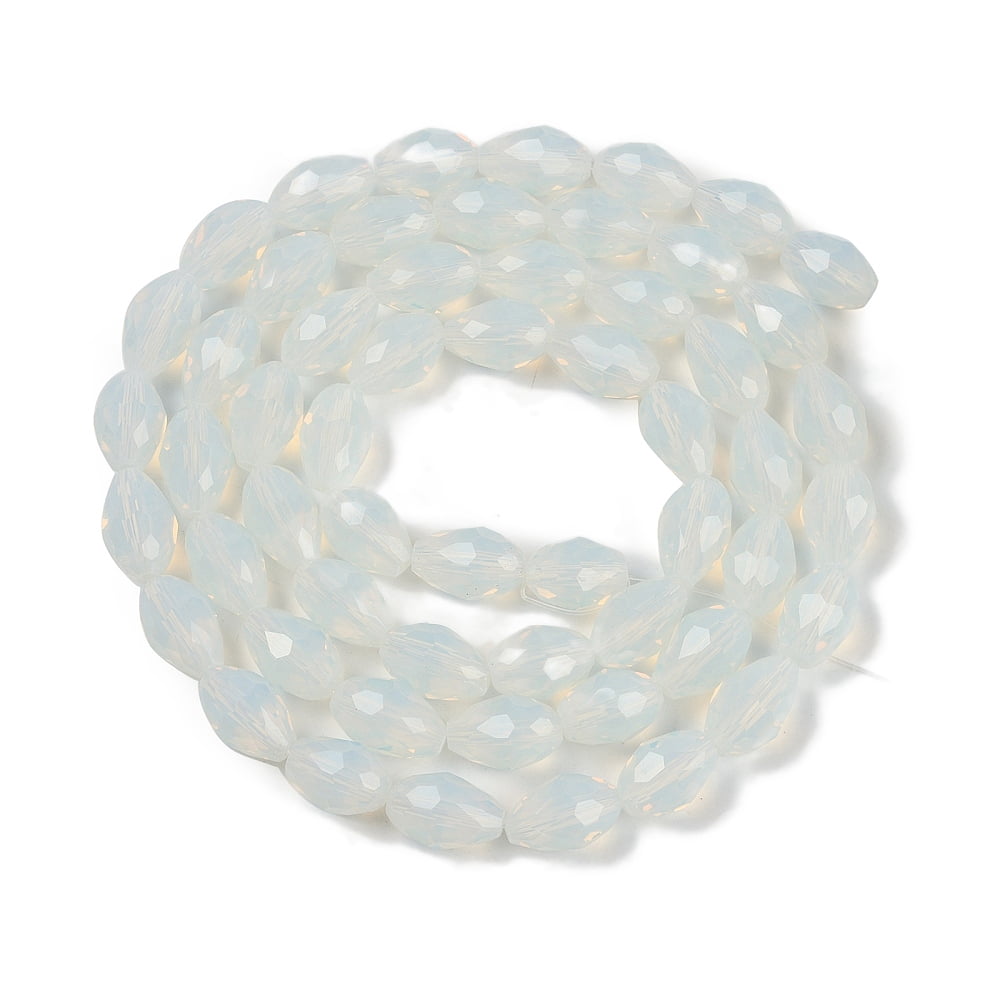 Electroplate Imitation Jade Glass Beads Strands Faceted Teardrop White 11.5x8mm Hole: 1.2mm about 55~57pcs/strand 25.59 inch(65cm)