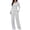 Light Ashy, variant on Women's Casual Two Piece Set, Slim Fit U Neck Long Sleeve Top and Wide Leg Pants, Elastic Drawstring Waist Set, Sporty Matching Outfit, Athleisure Set Beige L