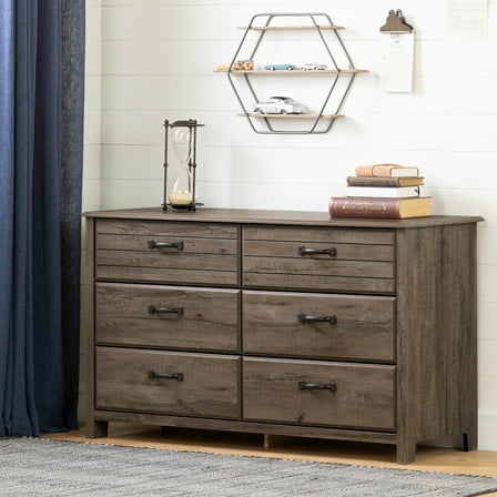 6 Drawer Double Dresser - Modern Storage Chest with Metal Handles - Bedroom Furniture