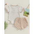 thumbnail image 4 of Hirigin Newborn Baby Boy Summer Clothes Set Stripe Button Short Sleeve Romper Bodysuit Shorts Set 0 3 6 12 18 Months Soft Waffle Outfit, 4 of 8