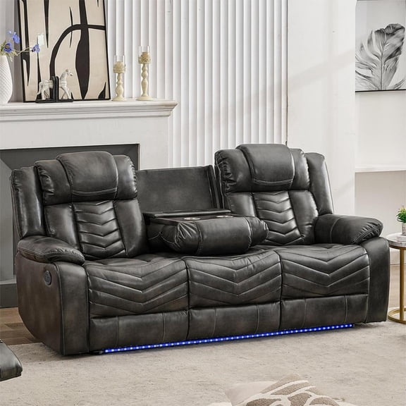 Power Zero Gravity Recliner Sofa with Wireless Charger,USB/Type C Ports,LED Light,Cup Holder,Dual Recliners,Faux Leather Electric Reclining Couch,for Living Room 3 Seater Gray