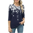 thumbnail image 5 of JTZGDY Womens Tops Dressy Casual Floral Printed Summer 3/4 Length Sleeve Crewneck Front Ruched Pleated T-Shirts Loose Lightweight Comfy Graphic Tunic Blouse Navy#02 XL, 5 of 7