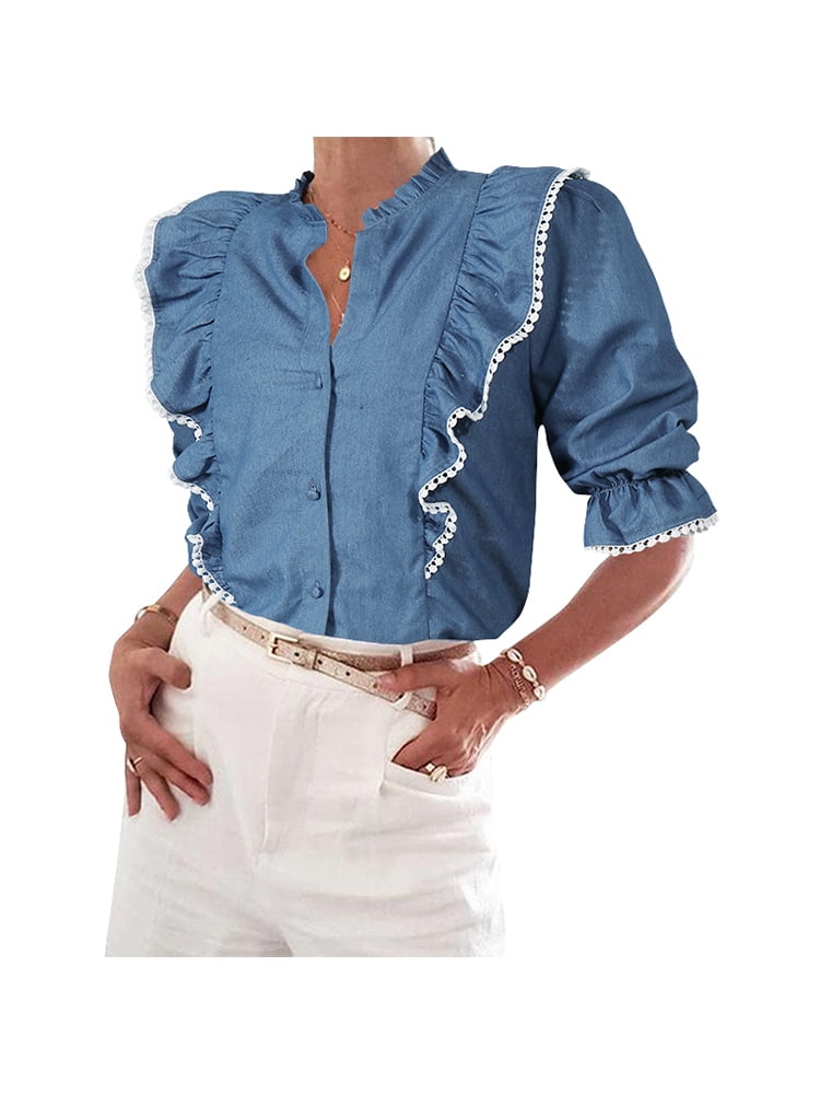 button up ruffle blouse