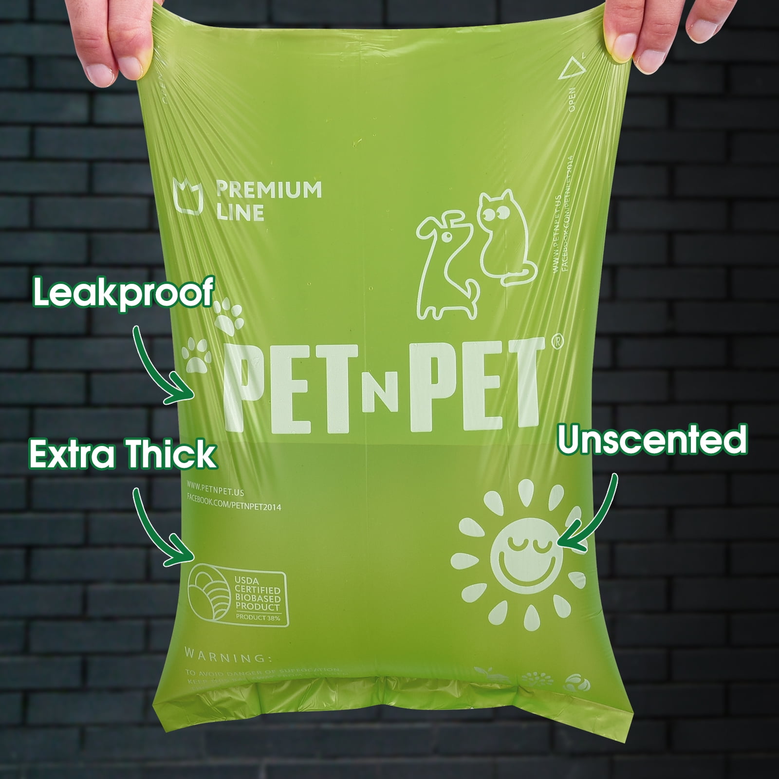 PET N PET Dog Poop Bags Premium Rolls with Dispensers, 720 Count, Unscented, 41% Plant-Based, Leak-Proof Dog Waste Bags, 8 x 15 Inches
