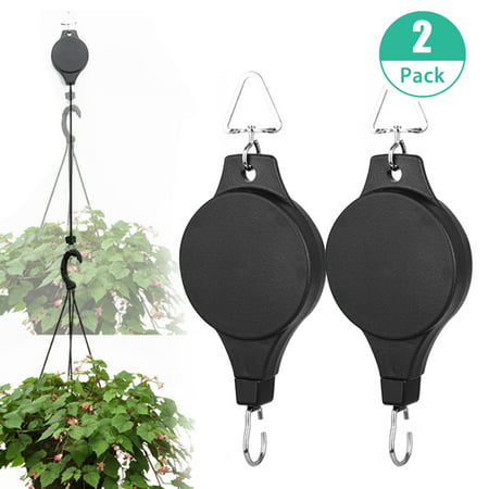 EEEKit 2 PACK Plant Pulley Retractable Hanger, Hanging Planters Flower Basket Hook, Hanging Garden Baskets Pots and Birds Feeder Hang High Up and Pull Down to Water and Feed,