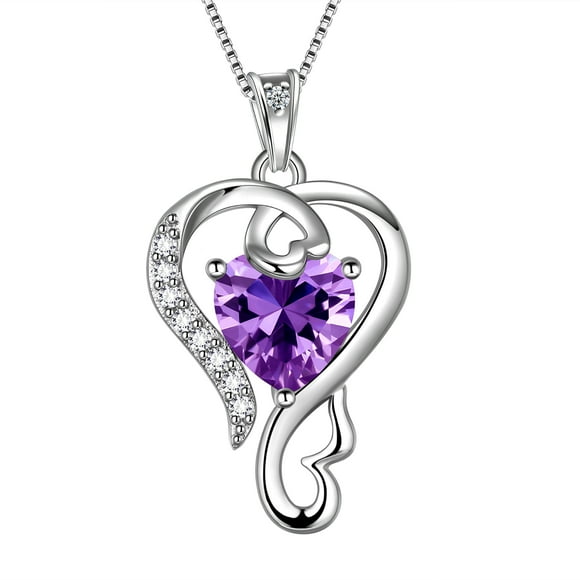 Beautlace 925 Sterling Silver Love Heart Necklace February Birthstone Pendant Jewelry Gift for Women