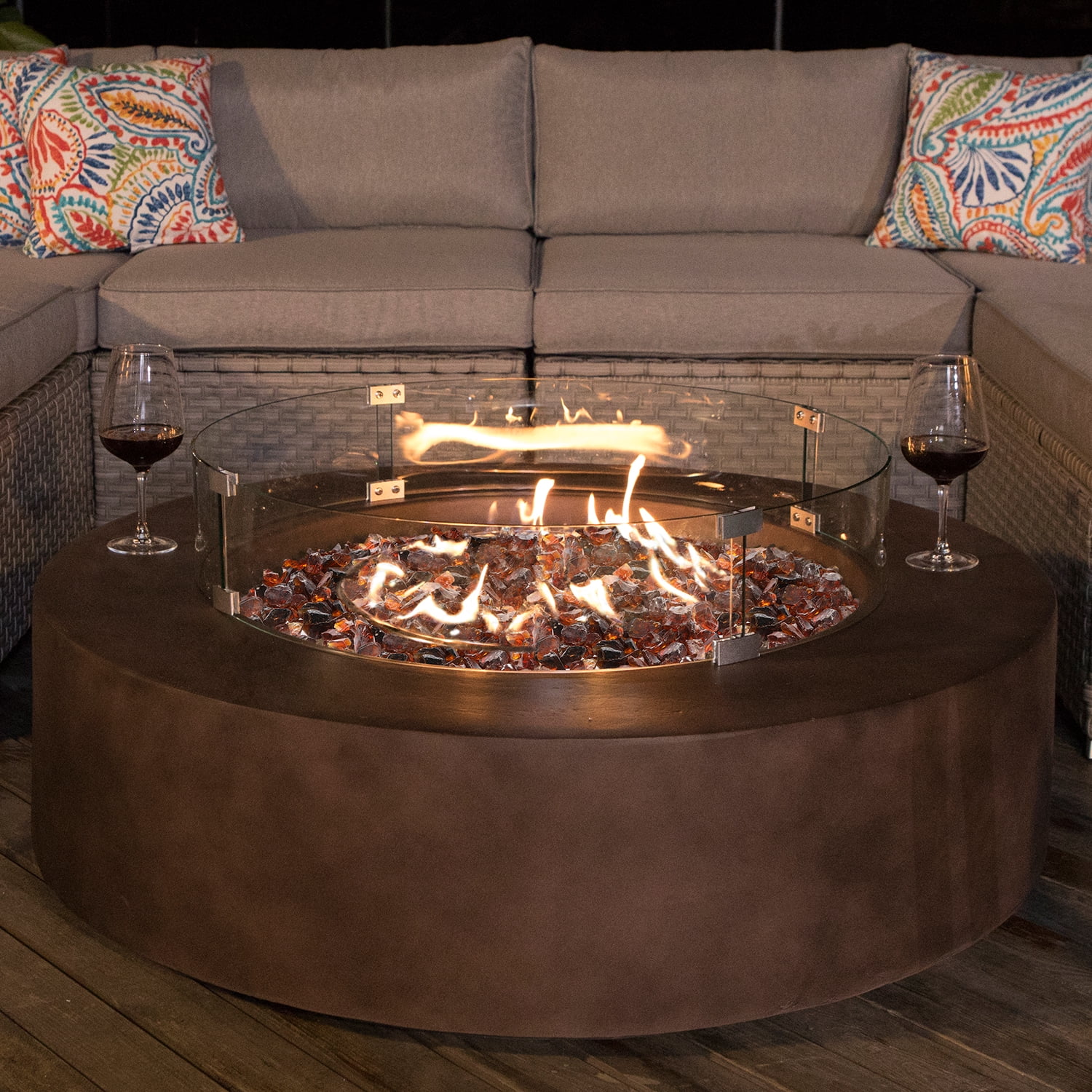 COSIEST Outdoor Propane Fire Pit Coffee Table, Amber Yellow Fire Glass