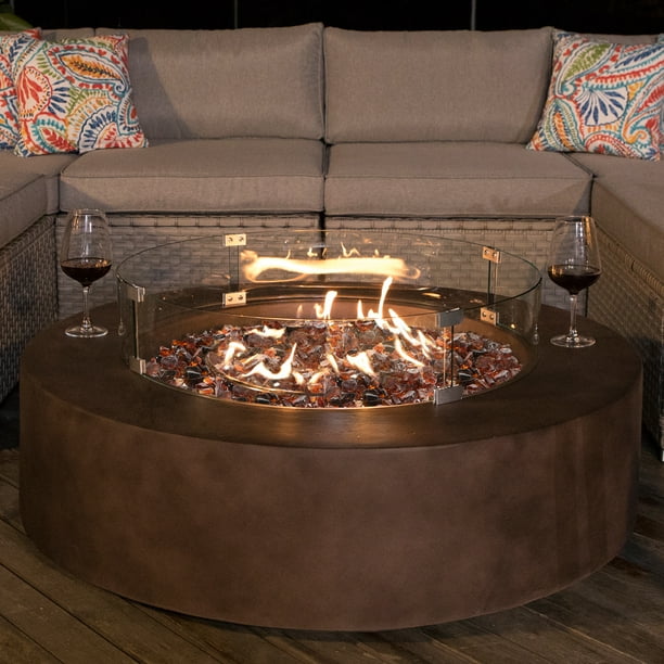 COSIEST Outdoor Propane Fire Pit Coffee Table w Wind Guard, Amber ...