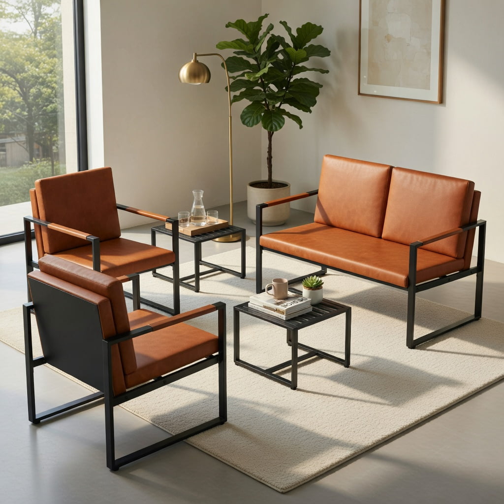 Hommoo Modern 2-Seater Loveseat Sofa in Brown PU Leather, Compact Small Couch for Living Room, Office & Guest Space, Brown