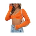 thumbnail image 3 of Gzhioc Women Crop Tops, Solid Color Low Cut Long Sleeve T-shirt Showing Belly Button Clubwear, 3 of 5