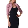 thumbnail image 4 of INSPIRE CHIC Women's Bolero Open Front 3/4 Sleeve Collarless Cropped Faux Fur Outerwear XS Pink, 4 of 6