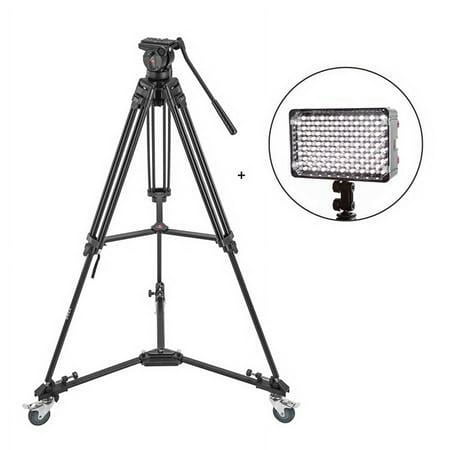 UPC: 0840014175413 | V3AH 3-Section Aluminum Tripod with QR 2-Way Pan Head  Black  Bundle with CLAR 160 On Camera LED Light and VT-2 Dolly