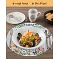thumbnail image 3 of 15 Inch Round Placemats Set of 6, Spring Botanical Non Slip Heat Insulation PP Table Mats, Vintage Black Plaid Brown Wooden Grain Washable Place Mats for Kitchen Dining Party Table Decor, 3 of 7