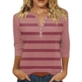 thumbnail image 2 of Comdrip Comfy Tops for Women, 3/4 Length Sleeve Womens Tops Cotton Button V Neck Shirt Casual Shirts Blouses Three Quarter Sleeve Tops Woman Hot Pink M, 2 of 6