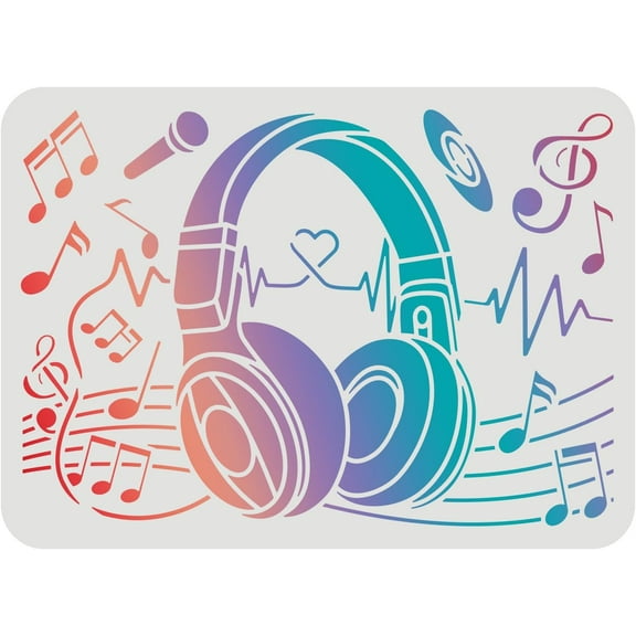 Headphones Stencil for Painting 11.7x8.3inch Reusable Headphones Drawing Stencil Music Theme Stencil