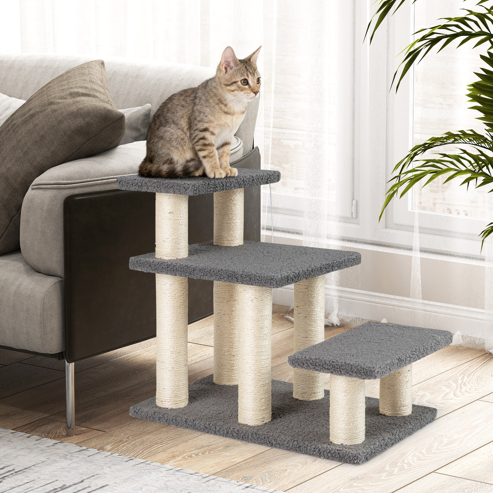 Gymax 2-in-1 Cat Tree Tower Pet Steps w/ Scratching Posts Hanging Toy Ball Perch