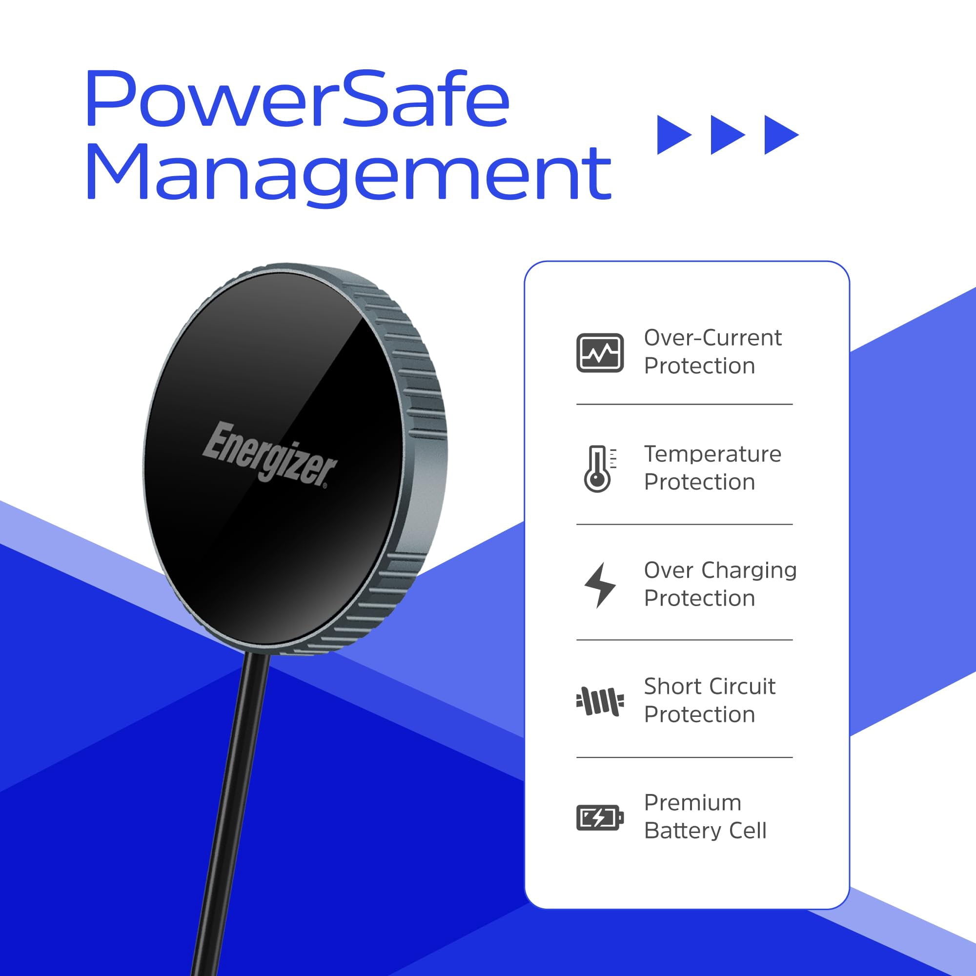 Energizer Qi2 Certified 15W Magnetic Wireless Charger, MagSafe Compatible Fast Charging Pad for iPhone 15/14/13/12 Series, Strong Magnetic Alignment with USB-C Cable for Qi-Enabled Phones_WCP112