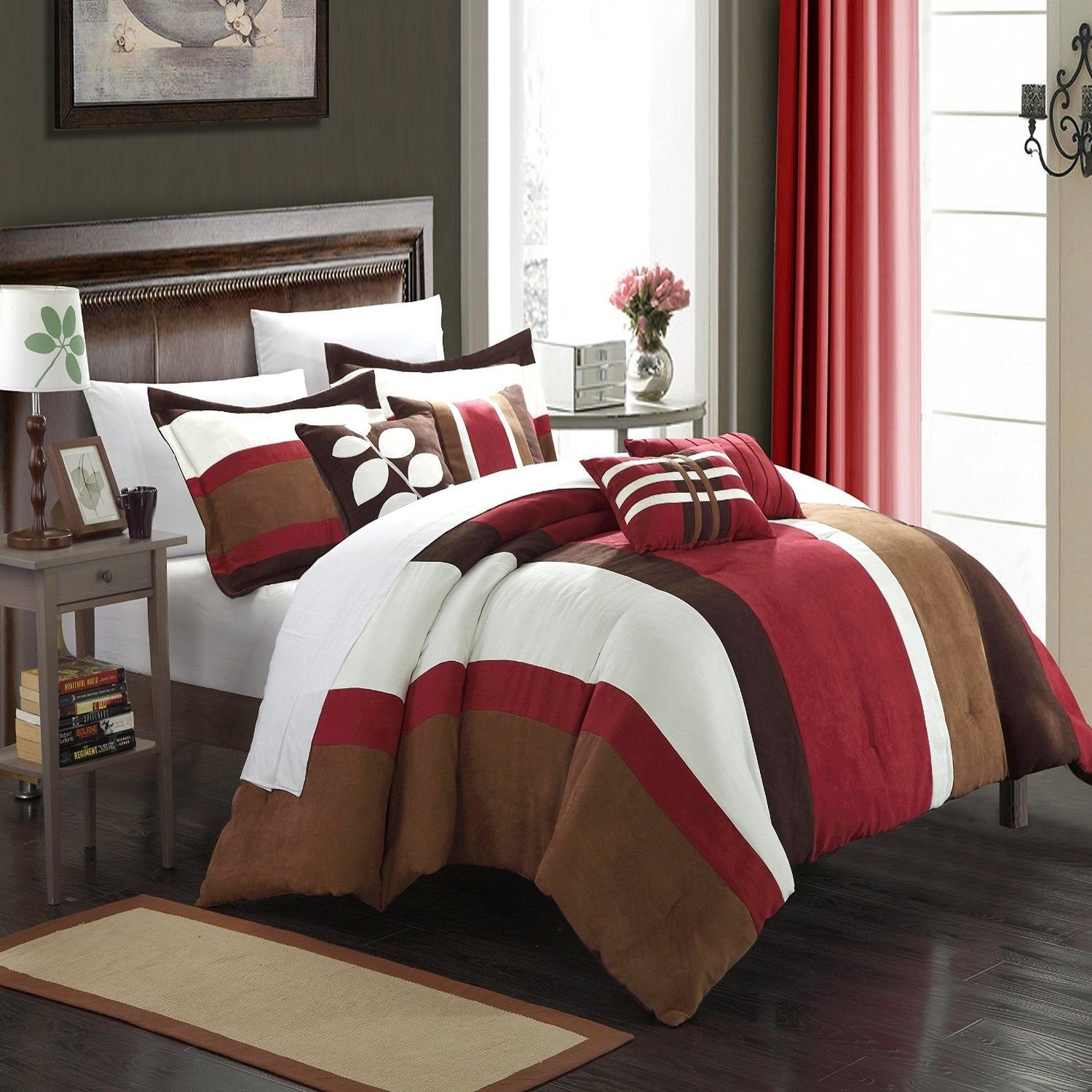 Highland Burgundy, Brown & Cream 7 Piece Comforter Bed In A Bag Set