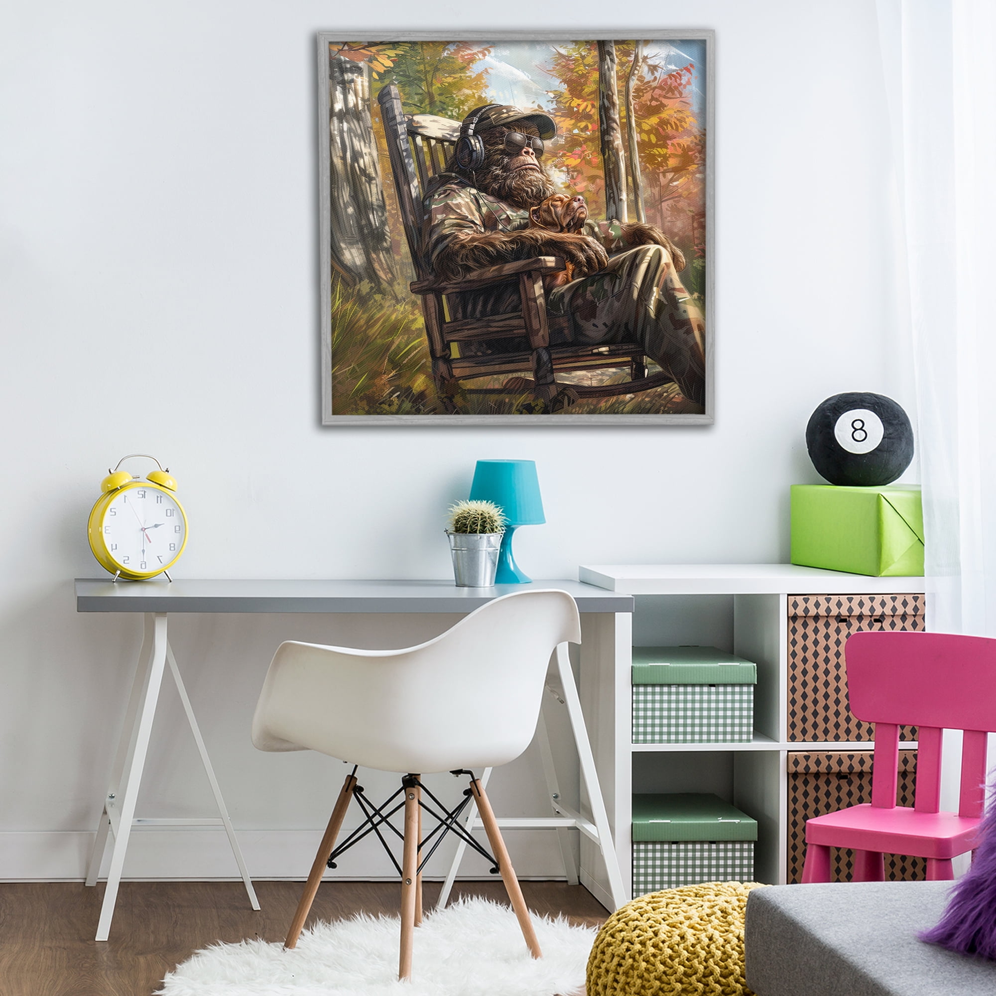 Mythical Creature with Headphones Gray Framed Giclee Art, design by Jim Baldwin