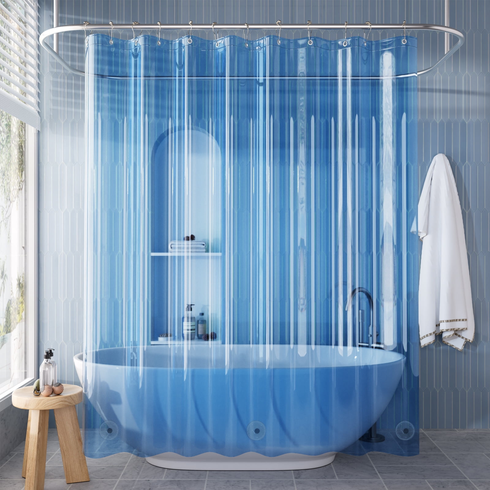Bathway Shower Curtain Liner, 72"W x 84"L Extra Long Waterproof PEVA Plastic Shower Curtain Liner for Bathroom with Magnets, Clear Blue