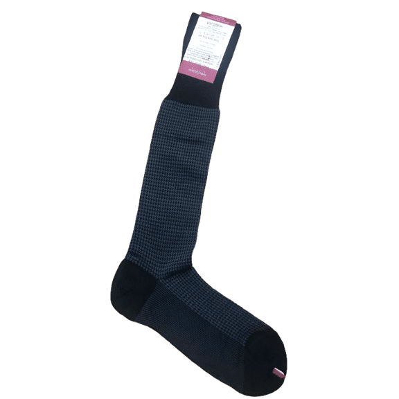 MARCOLIANI JACQUARD Houndstooth Pima Cotton Lisle Socks, Made in Italy MENS BLACK GREY