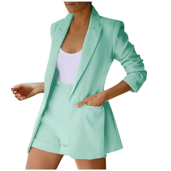CILENON Womens Two Piece Outfits Suit Cardigan Jacket Suit Lapel Sexy Shorts Casual Fashion Women's Temperament Women Suits & Sets Tracksuit for Women Womens Travel Outfit for Airplane (Mint Green,L)