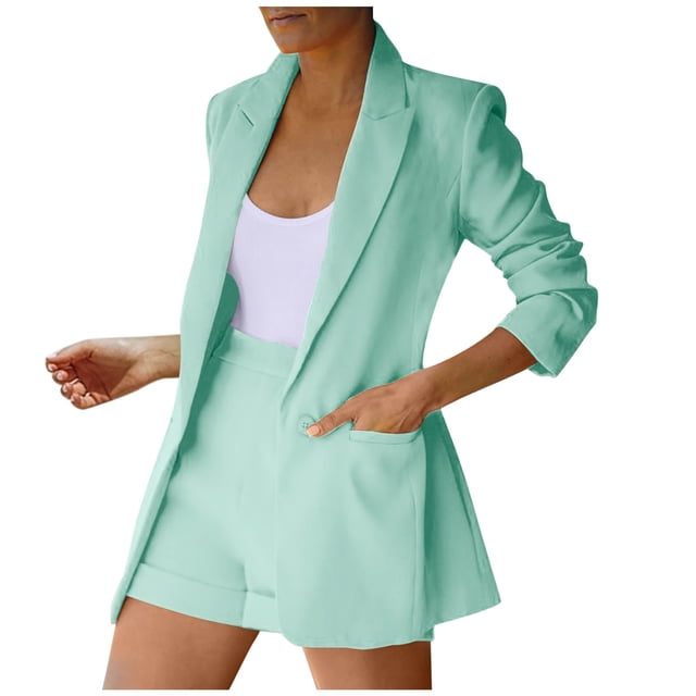 Solid Color Fitted Suit Ladies Workoffice Blazer Mid Length Leisure Outwear Button Down Fashion Jacket Lapel Notched Elegant Cardigan Single Breasted Blouse