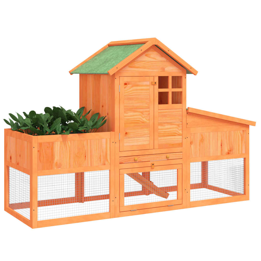vidaXL Rabbit Hutch Brown 66.9"x24.8"x44.5" Solid Wood Pine