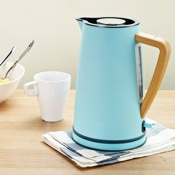 QUETO Bouilloire Électrique 1,7 L Toucher Doux Gris, Bouilloire à Poignée en Bois, Bleu
