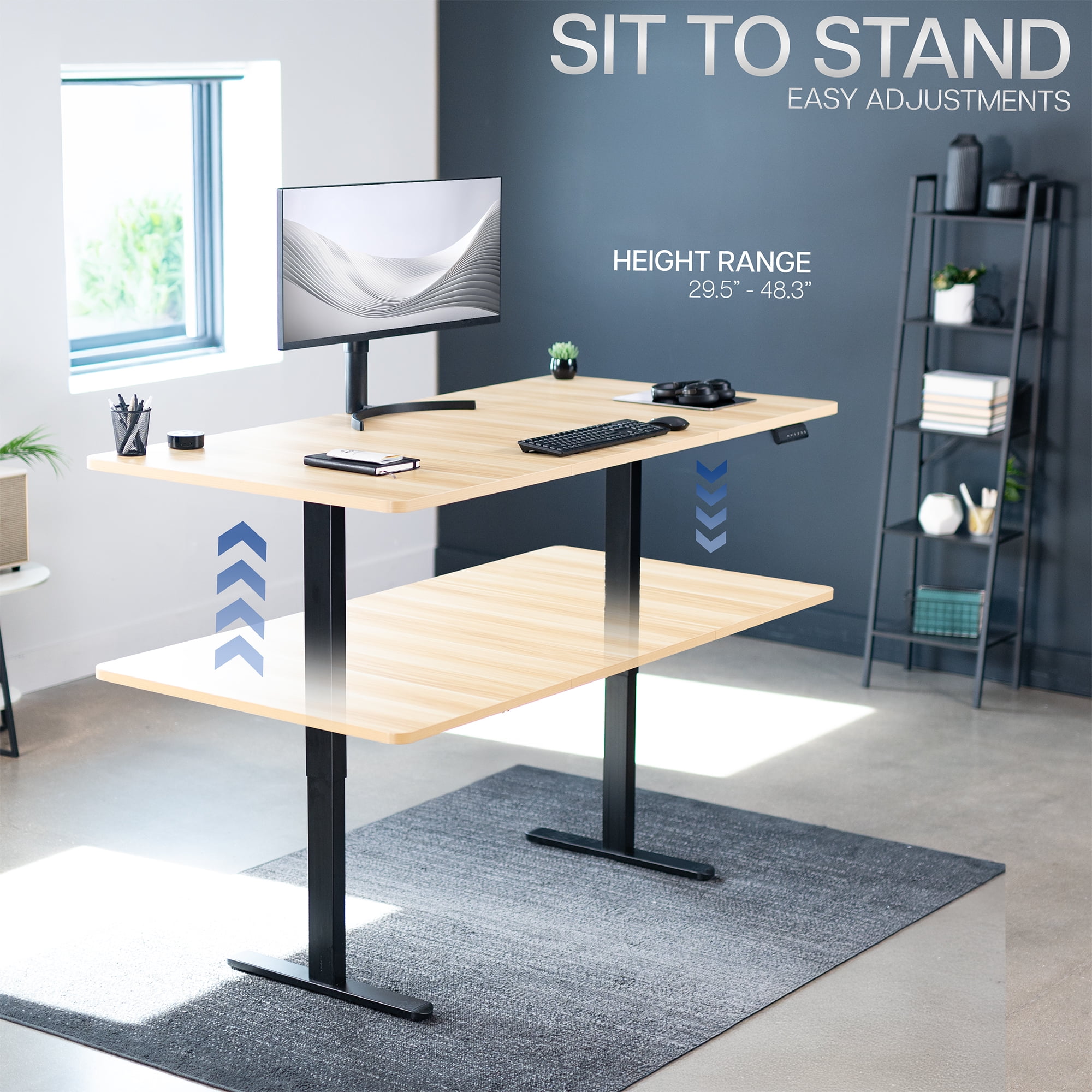 VIVO Electric Dual Motor 71” x 36” Standing Desk, Light Wood Top, Black Frame