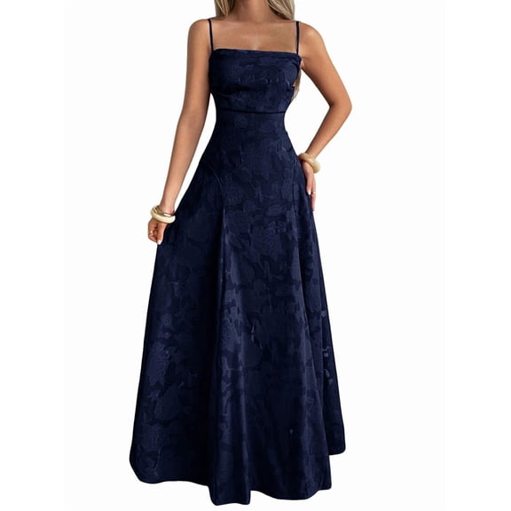 Women'S Maxi Dress Jacquard Formal Evening Gown Elegant Wedding Guest Party Dress Dark Blue M