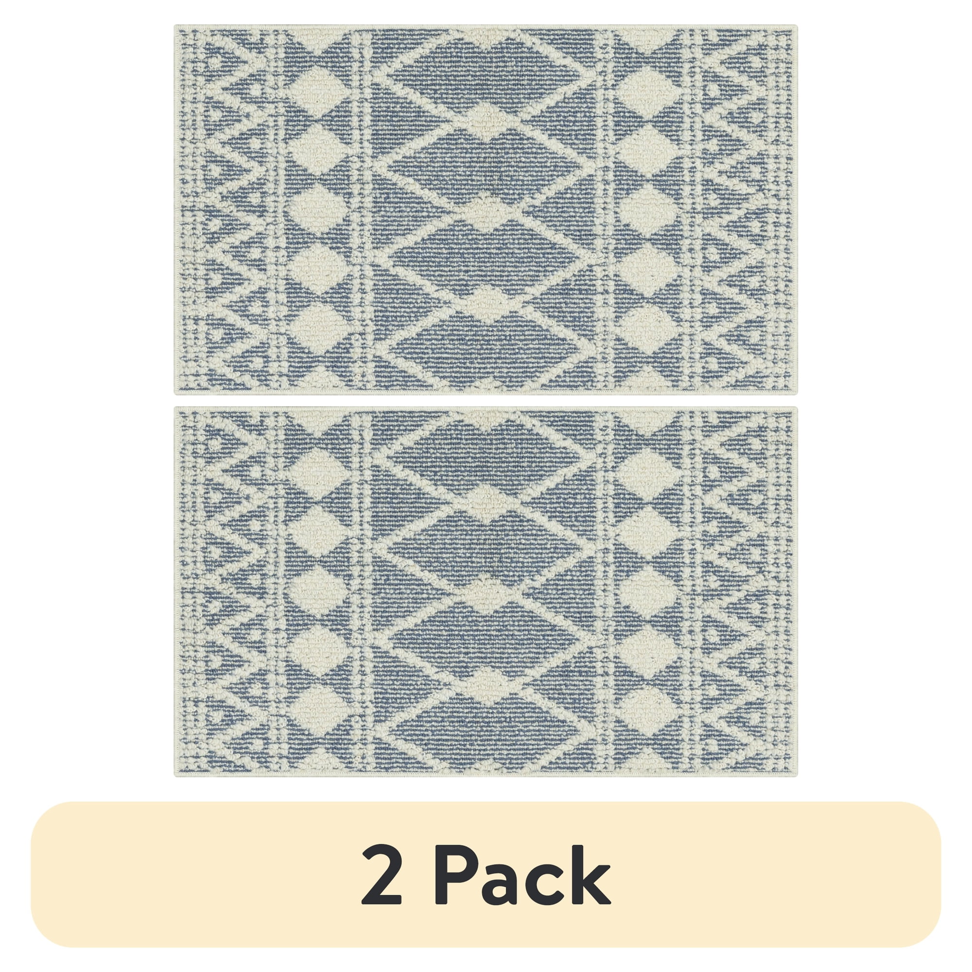 (2 pack) Mainstays Traditional Blue Diamond Indoor Accent Rug, 1 ft 8 in x 2 ft 10 in