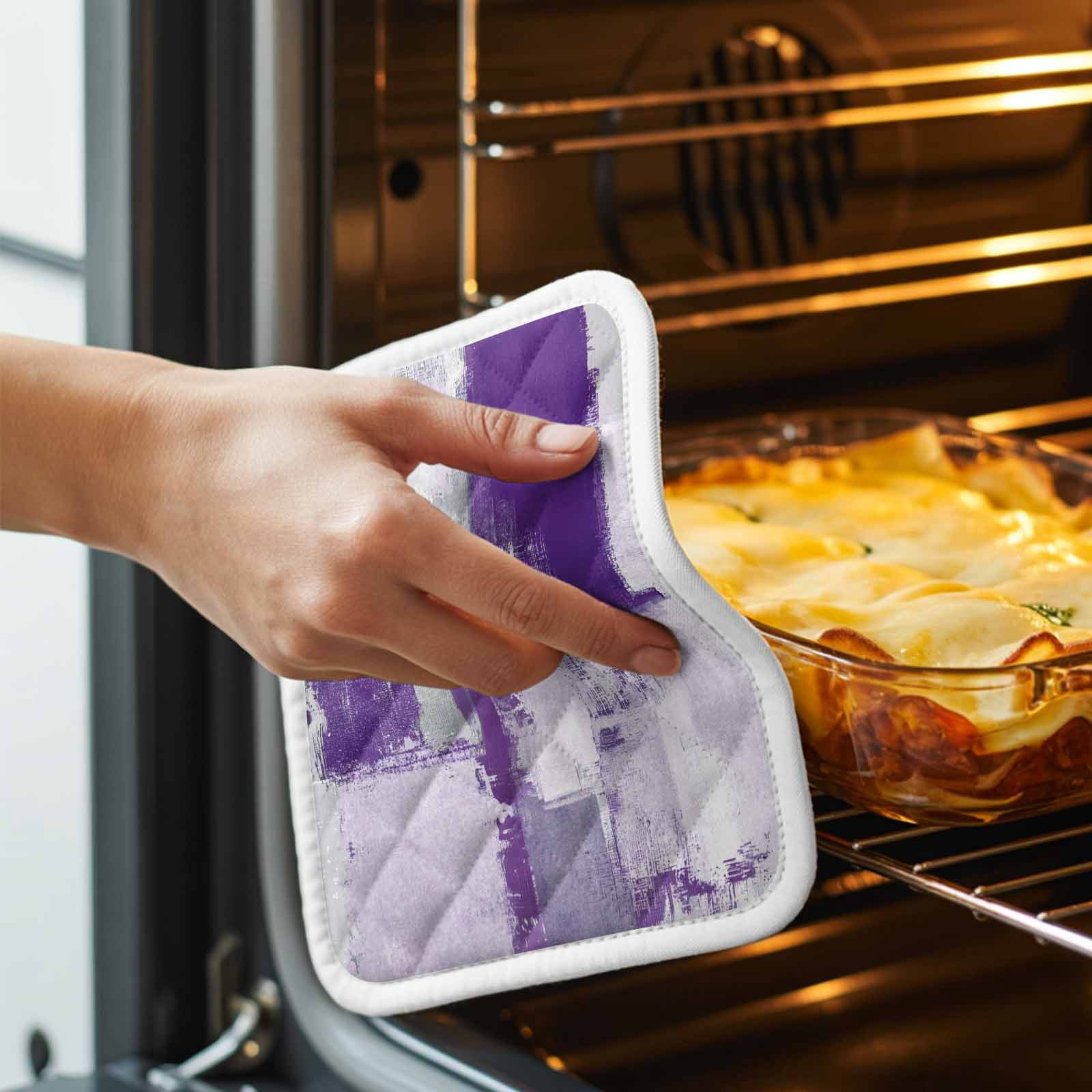 Modern Oil Painting Pot Holders for Kitchen Heatproof Potholder, 5 Pack Purple Grey Abstract Graffiti Art Hot Pads Multipurpose Oven Pads Cloth Potholders Trivet for Cooking Baking