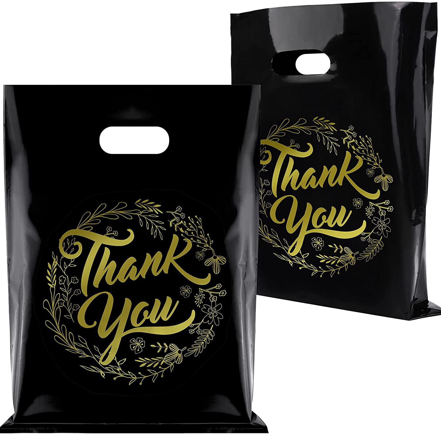 12x15 Shopping Bags Black & Gold Thank You Pack of 100 