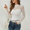 thumbnail image 5 of Maean Women Mesh Top Long Sleeve Slim Layer Mock Neck Pullover Going out Shirts Fall Clubwear Outfits, 5 of 6