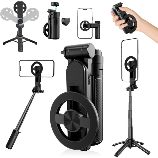 4-in-1 Multifunctional Magnetic Selfie Stick Tripod, 360° Rotation Phone Tripod with Wireless Remote, Phone Stand for Photo Video Recording & Vlogging - Portable Travel