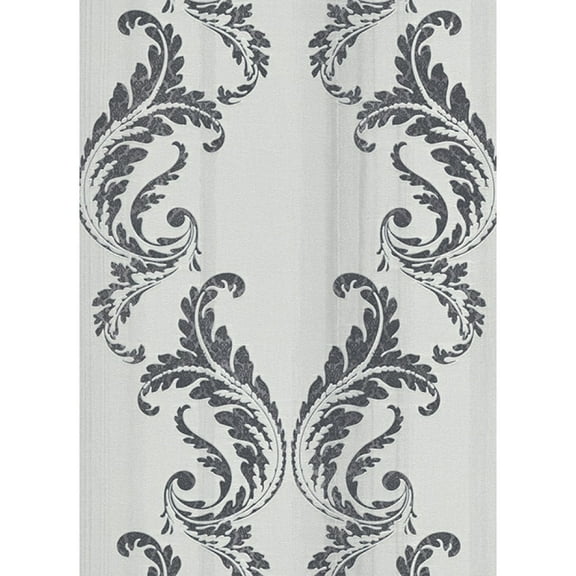 Concord Wallcoverings Textured Wallpaper damask Featuring ornaments, grey silver white, 21 In x 33 Ft (56 sq. ft), 5991-10