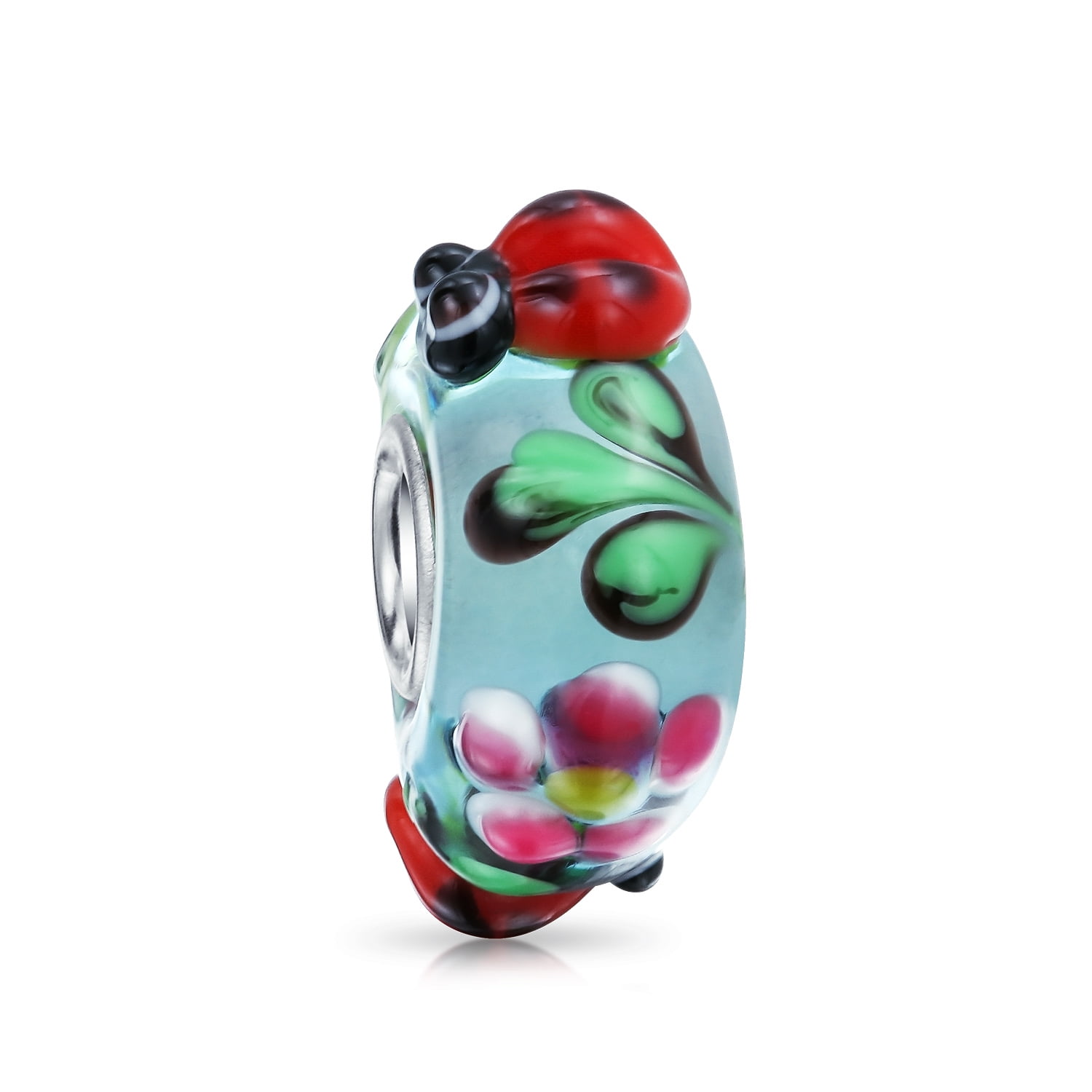 Color: 6 Calvas 925 Sterling Silver Large Hole 3D Wonderful Flowers Charm Glass Beads Fit European Bracelet Jewelry